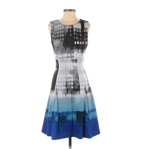 Calvin Klein A-line dress blue black gray abstract size 4